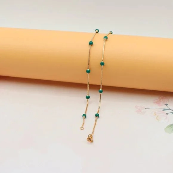 "Rose Gold Necklace with Green Beads, XPNL0132 - Picture 8 of 12